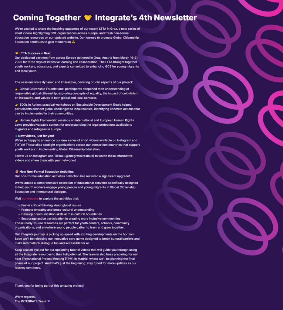 Integrate’s 4th Newsletter